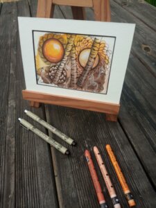 Oeuvre Zentangle et crayons utilisés