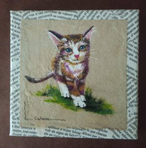 Chaton coloré en promenade sur l'herbe